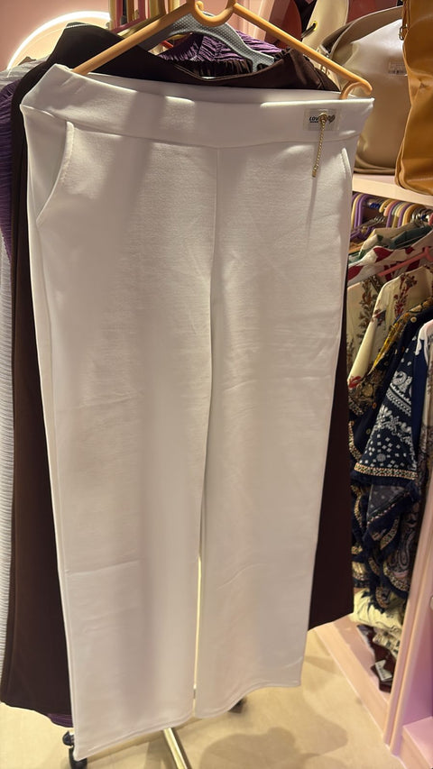 Classic White Tailored Pants with Charm Detail
