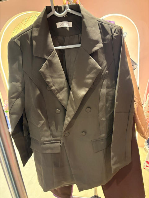 Olive Green Double-Breasted Blazer & Shorts CoOrd Set