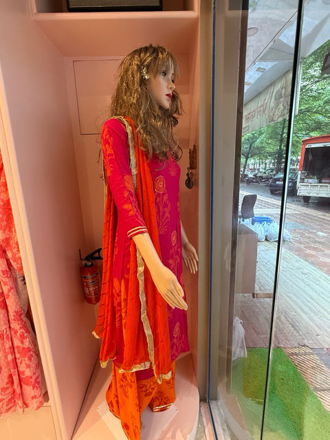 Jaipur Pink & Orange Embroidered Kurta Set with Dupatta