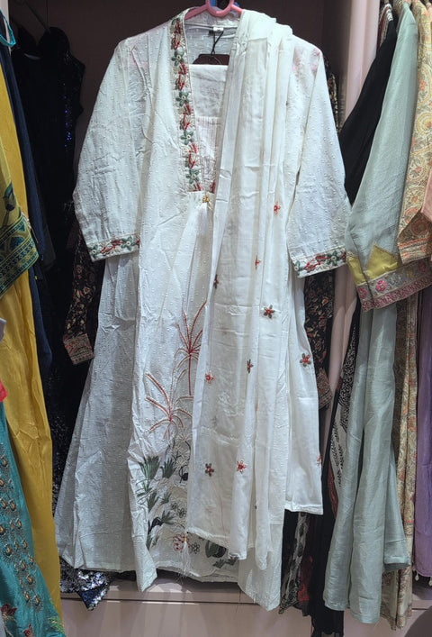 Ivory Chikankari Embroidered Salwar Suit Set with Dupatta | Elegant Festive Ethnic Wear