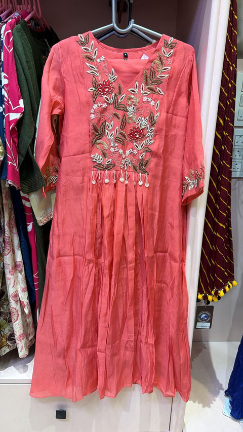 Peach Blossom Floral Embroidered Salwar Suit with Pearl Beadwork & Dupatta | Festive Ethnic Wear