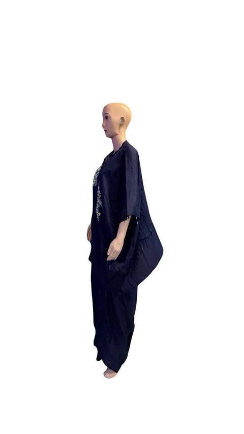 Puja Navy Blue Embroidered Kaftan Coord Set
