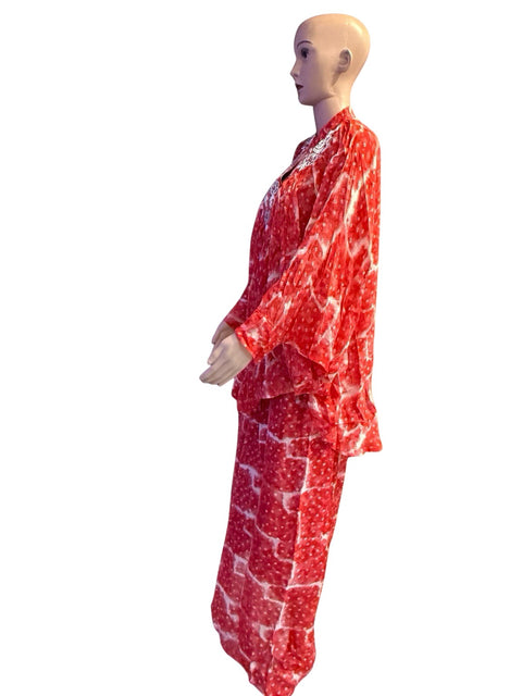 Puja Red & White Tie-Dye Kaftan Coord Set with Embroidered Neckline