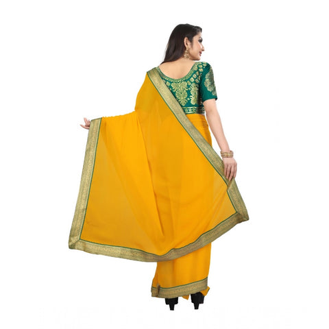 Generic Women's Chiifon, Jacquard Blouse Saree(Yellow,5-6 Mtrs)