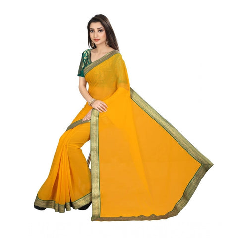 Generic Women's Chiifon, Jacquard Blouse Saree(Yellow,5-6 Mtrs)