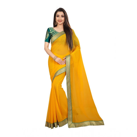 Generic Women's Chiifon, Jacquard Blouse Saree(Yellow,5-6 Mtrs)