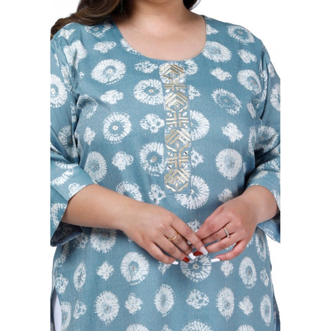 Generic Women's Office wear Golden Foil Capsule Straight Kurti (Light Blue)