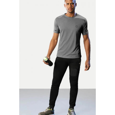 Generic Men's Casual Half sleeve Solid Polyester Crew Neck T-shirt (Grey)