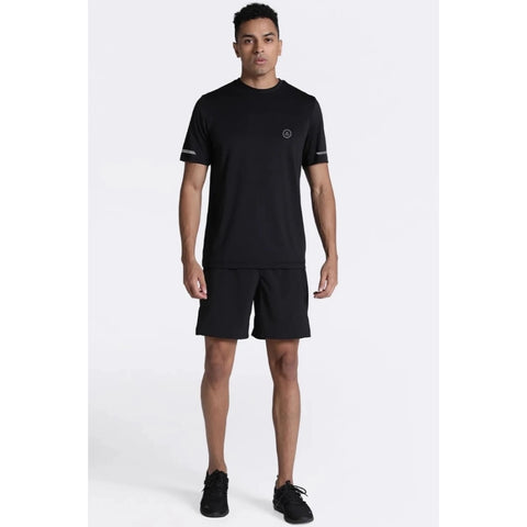 Generic Men's Casual Half sleeve Solid Polyester Crew Neck T-shirt (Black)