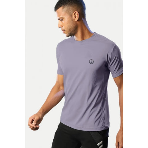Generic Men's Casual Half sleeve Solid Polyester Crew Neck T-shirt (Lilac)