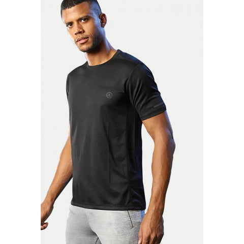 Generic Men's Casual Half sleeve Solid Polyester Crew Neck T-shirt (Black)