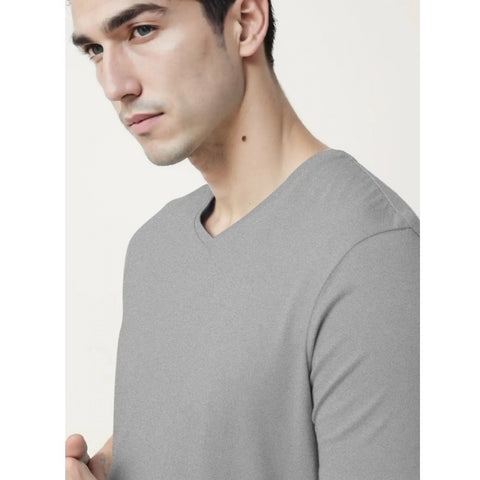 Generic Men's Casual Half sleeve Solid Cotton V Neck T-shirt (Grey Melange)