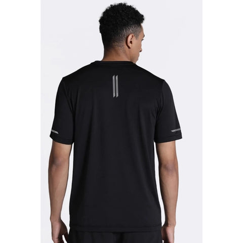 Generic Men's Casual Half sleeve Solid Polyester Crew Neck T-shirt (Black)