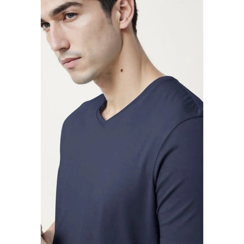 Generic Men's Casual Half sleeve Solid Cotton V Neck T-shirt (Navy)