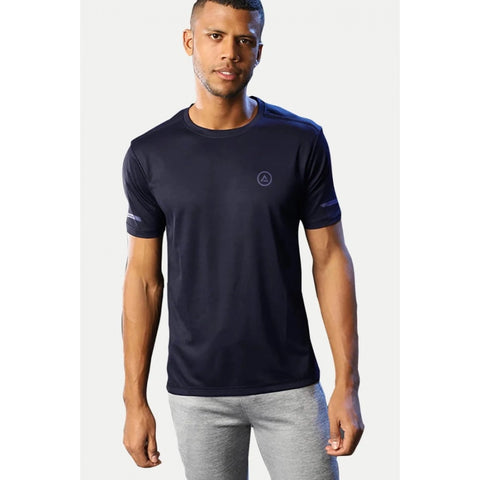 Generic Men's Casual Half sleeve Solid Polyester Crew Neck T-shirt (Navy)
