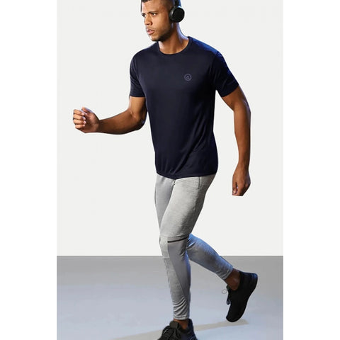 Generic Men's Casual Half sleeve Solid Polyester Crew Neck T-shirt (Navy)