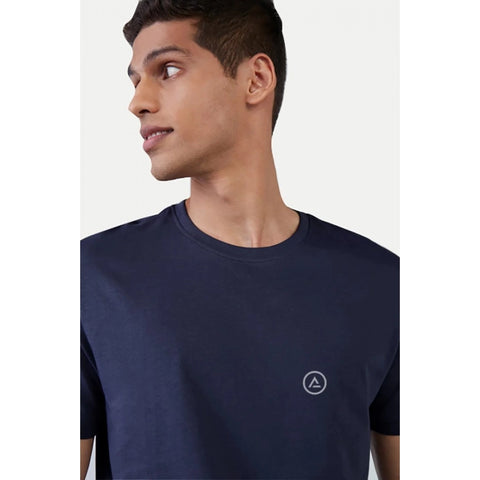 Generic Men's Casual Half sleeve Solid Polyester Crew Neck T-shirt (Navy)