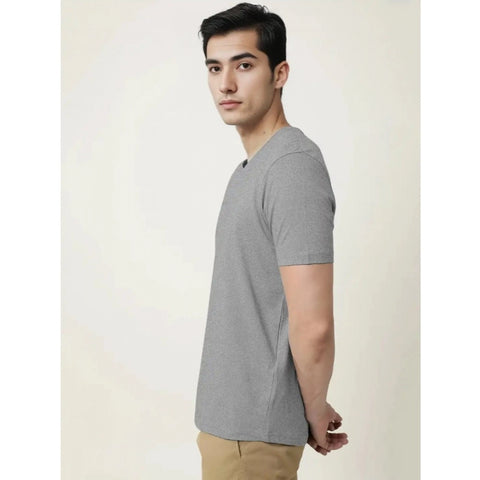 Generic Men's Casual Half sleeve Solid Cotton V Neck T-shirt (Grey Melange)