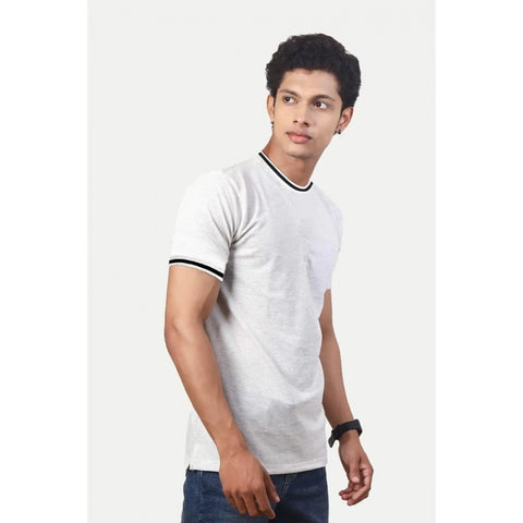 Generic Men's Casual Half sleeve Solid Polyester Crew Neck T-shirt (Ecru)