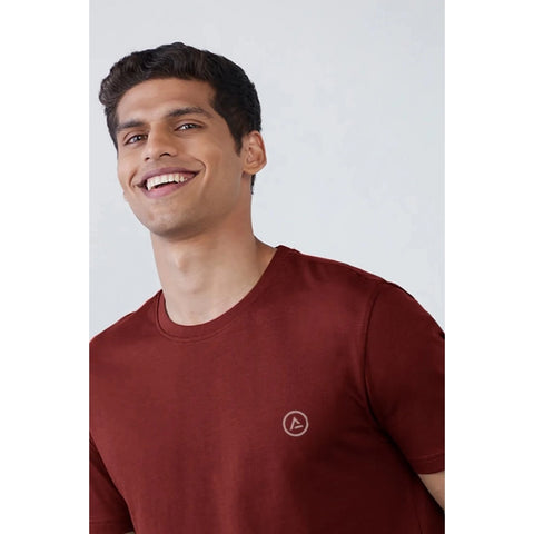 Generic Men's Casual Half sleeve Solid Polyester Crew Neck T-shirt (Maroon)