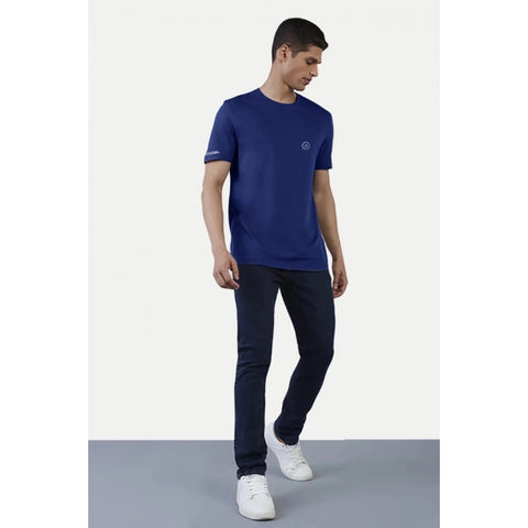 Generic Men's Casual Half sleeve Solid Polyester Crew Neck T-shirt (Blue)