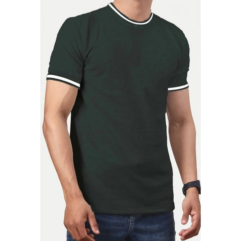 Generic Men's Casual Half sleeve Solid Polyester Crew Neck T-shirt (Olive)