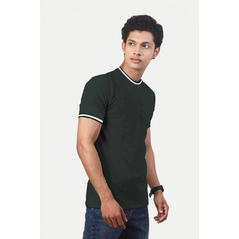 Generic Men's Casual Half sleeve Solid Polyester Crew Neck T-shirt (Olive)