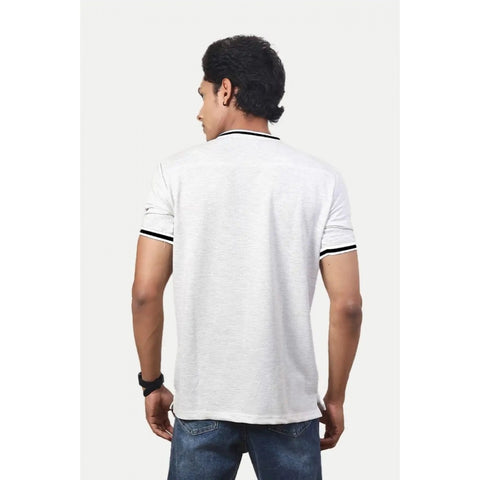 Generic Men's Casual Half sleeve Solid Polyester Crew Neck T-shirt (Ecru)