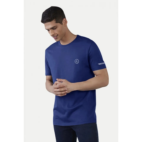 Generic Men's Casual Half sleeve Solid Polyester Crew Neck T-shirt (Blue)