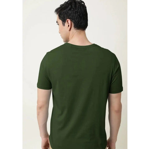 Generic Men's Casual Half sleeve Solid Cotton V Neck T-shirt (Olive)