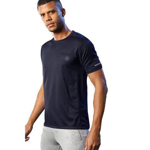 Generic Men's Casual Half sleeve Solid Polyester Crew Neck T-shirt (Navy)