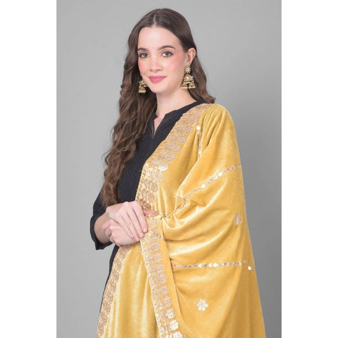 Generic Women's Velvet Gotta Patti Dupatta (Gold, Length: 2.25 to 2.50 Mtr)
