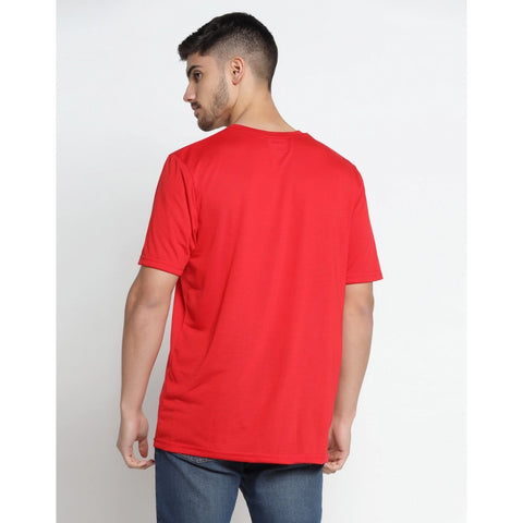 Generic Men's Casual Half Sleeve Printed Cotton Blended Round Neck T-shirt (Red)
