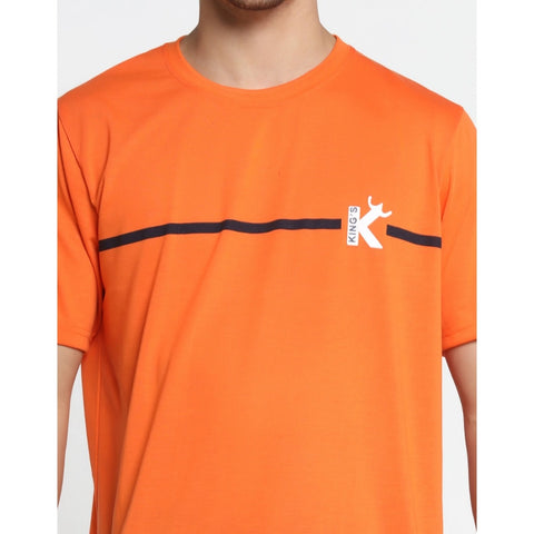 Generic Men's Casual Half Sleeve Printed Cotton Blended Round Neck T-shirt (Orange)