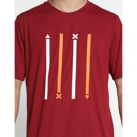 Generic Men's Casual Half Sleeve Printed Cotton Blended Round Neck T-shirt (Maroon)