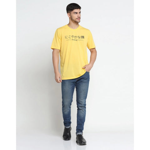 Generic Men's Casual Half Sleeve Printed Cotton Blended Round Neck T-shirt (Yellow)