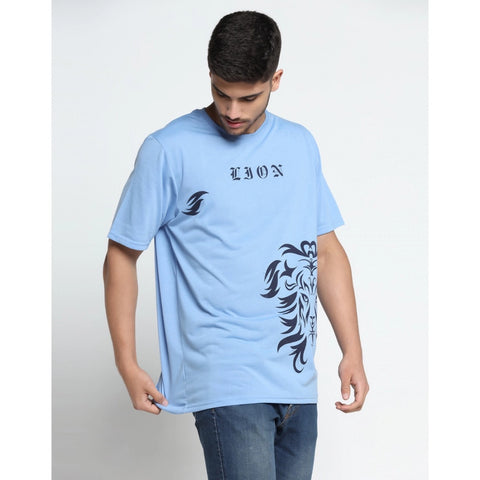 Generic Men's Casual Half Sleeve Printed Cotton Blended Round Neck T-shirt (Sky)