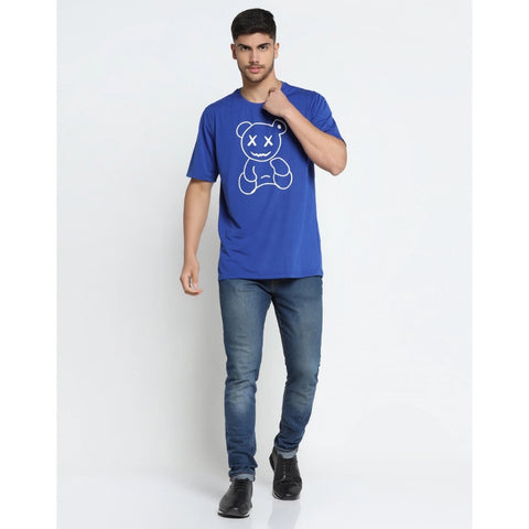 Generic Men's Casual Half Sleeve Printed Cotton Blended Round Neck T-shirt (Royal)