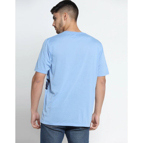 Generic Men's Casual Half Sleeve Printed Cotton Blended Round Neck T-shirt (Sky)