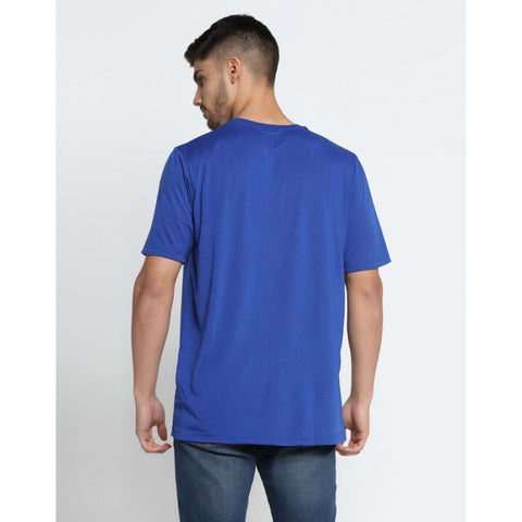 Generic Men's Casual Half Sleeve Printed Cotton Blended Round Neck T-shirt (Royal)