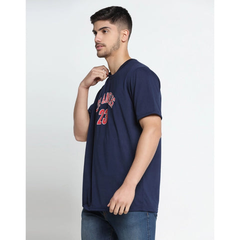 Generic Men's Casual Half Sleeve Printed Cotton Blended Round Neck T-shirt (Navy)