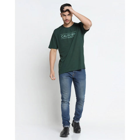 Generic Men's Casual Half Sleeve Printed Cotton Blended Round Neck T-shirt (B.Green)