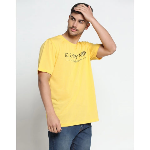 Generic Men's Casual Half Sleeve Printed Cotton Blended Round Neck T-shirt (Yellow)