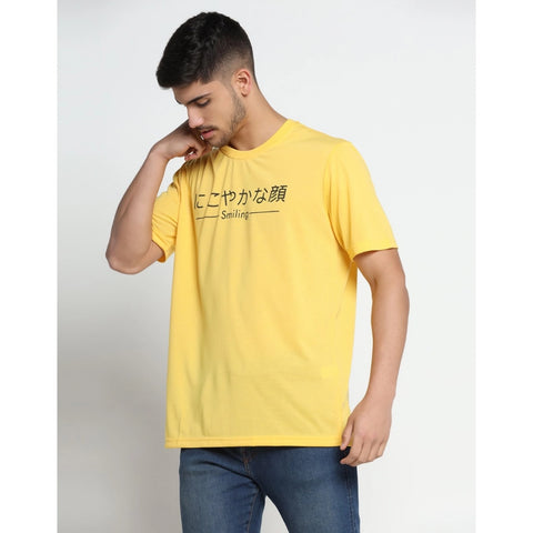 Generic Men's Casual Half Sleeve Printed Cotton Blended Round Neck T-shirt (Yellow)