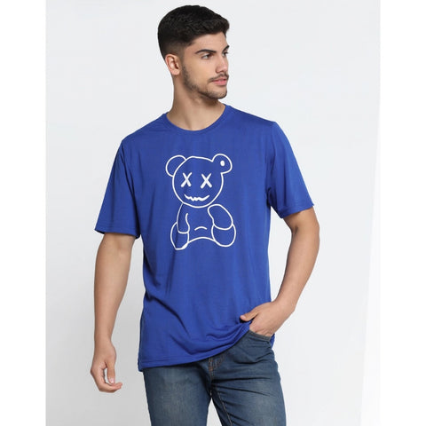 Generic Men's Casual Half Sleeve Printed Cotton Blended Round Neck T-shirt (Royal)