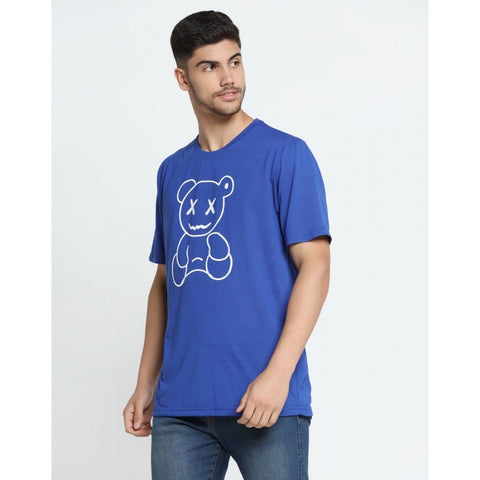 Generic Men's Casual Half Sleeve Printed Cotton Blended Round Neck T-shirt (Royal)