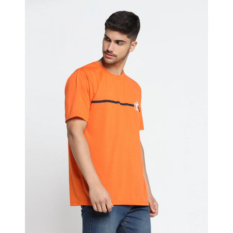 Generic Men's Casual Half Sleeve Printed Cotton Blended Round Neck T-shirt (Orange)