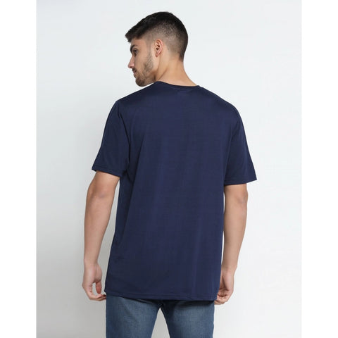 Generic Men's Casual Half Sleeve Printed Cotton Blended Round Neck T-shirt (Navy)
