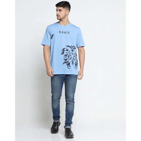 Generic Men's Casual Half Sleeve Printed Cotton Blended Round Neck T-shirt (Sky)