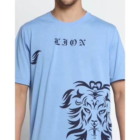 Generic Men's Casual Half Sleeve Printed Cotton Blended Round Neck T-shirt (Sky)